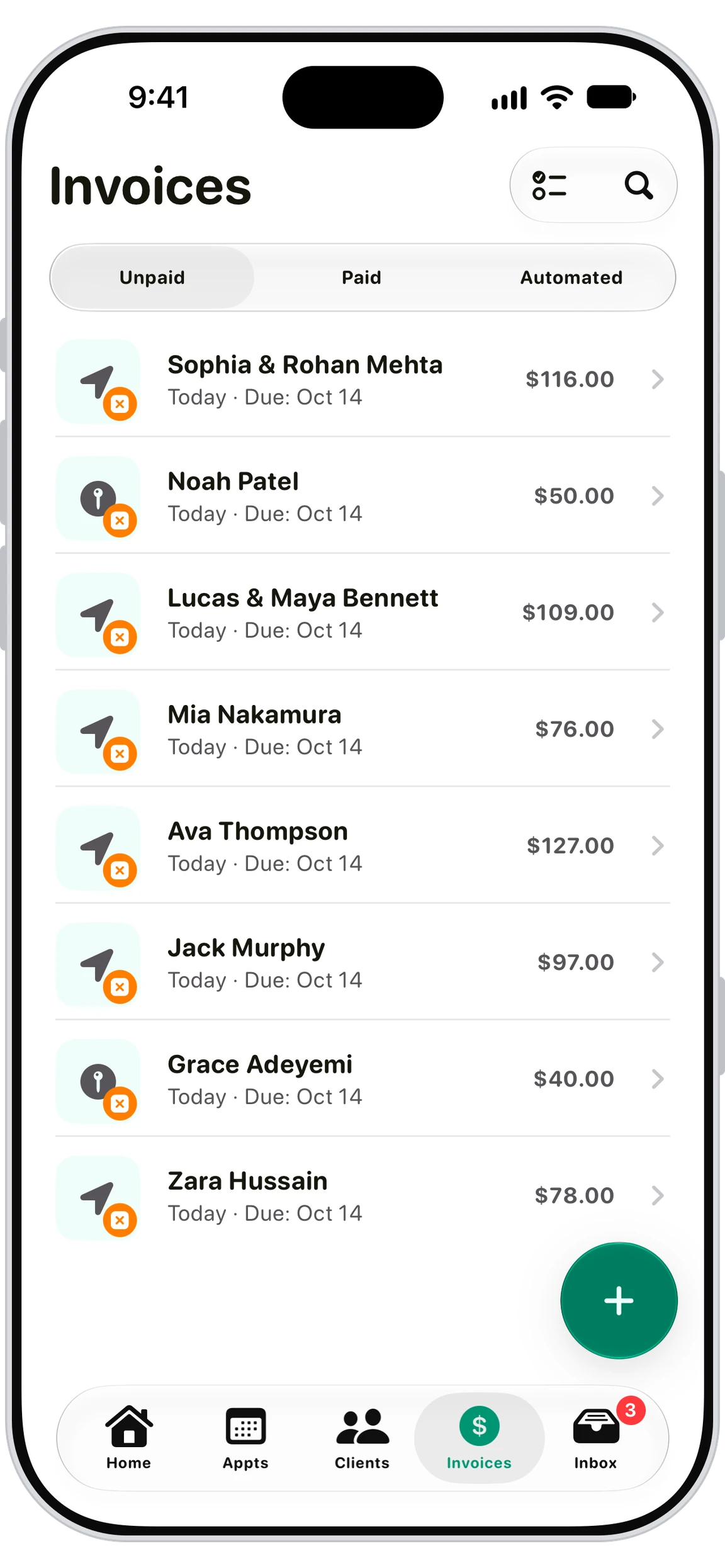 Walkies pet sitter app showing an invoice ready to send
