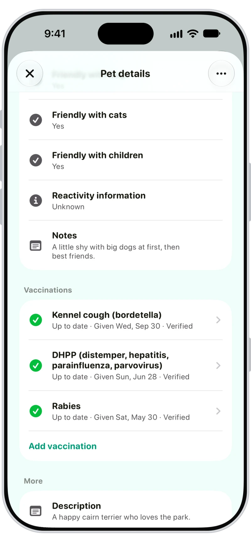 Vaccination records and reminders for every pet